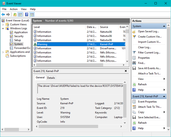 Event Viewer, Windows