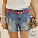 LIYO理優 韓系仿舊刷破牛仔短褲(藍)