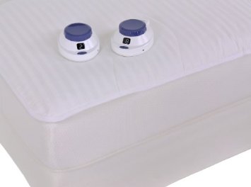  Serta Damask Stripe 233-Thread Count Electric Heated Mattress Pad, White