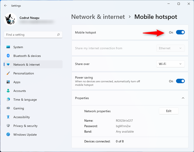 Activer le point d'accès Windows 11