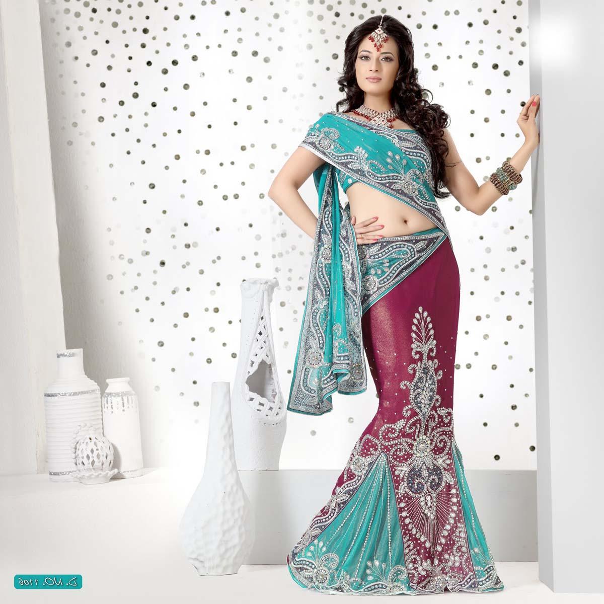 IBV061106 Dark Magenta and Turquoise Stone Work Saree