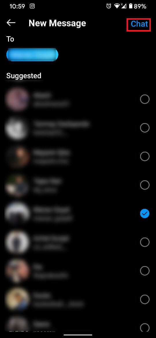 tocca l'opzione che legge "Chat".  |  Come inviare messaggi diretti su Instagram