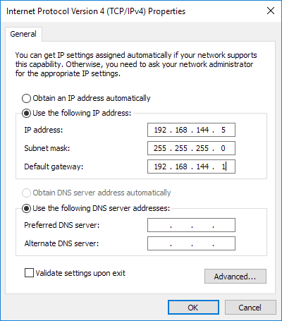 configuración de dirección IP