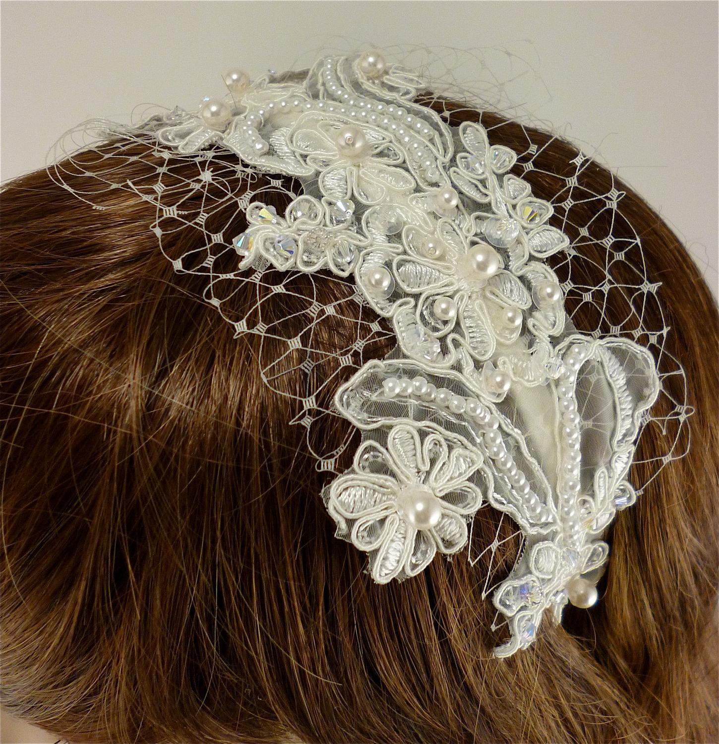 Vintage Style Ivory Lace Headband, Bridal Headband, Bridal Tiara,