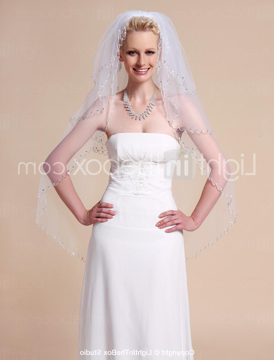 Three-tier Fingertip Wedding Veils With Beaded Edge - US  17.59