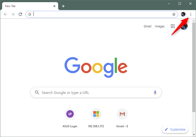 Nút Tùy chỉnh và điều khiển Google Chrome