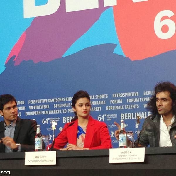 Randeep Hooda, Alia Bhatt and director Imtiaz Ali during the International Film Festival Berlinale in Berlin, on February 13, 2014. (Pic: Viral Bhayani)