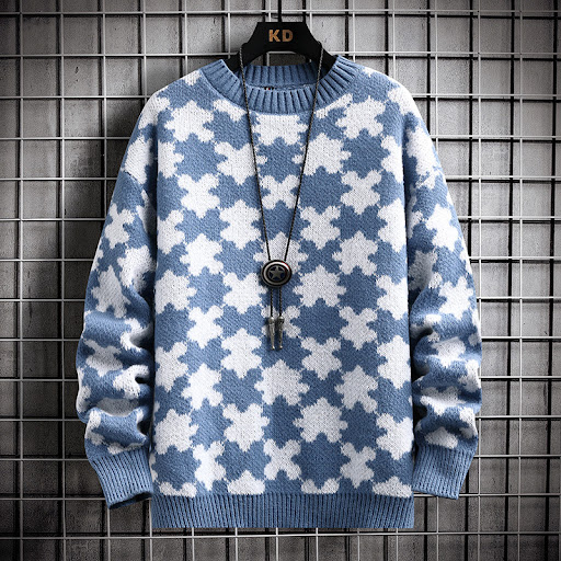 Title 6, Mens Puzzle Jacquard Half High Neck Loose Casu...