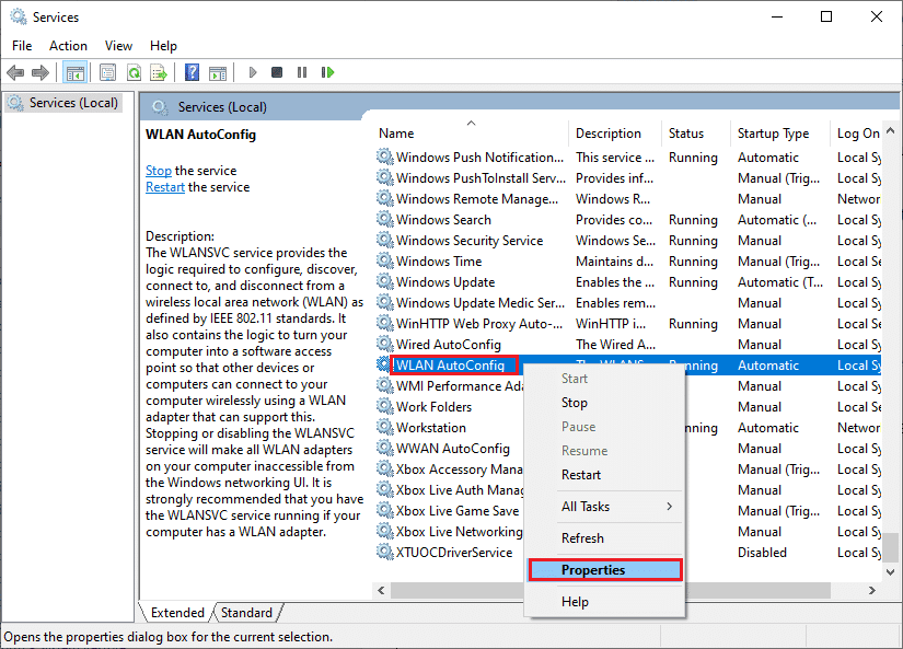 WLAN AutoConfigサービスをダブルクリックして、[プロパティ]ウィンドウを開くこともできます。