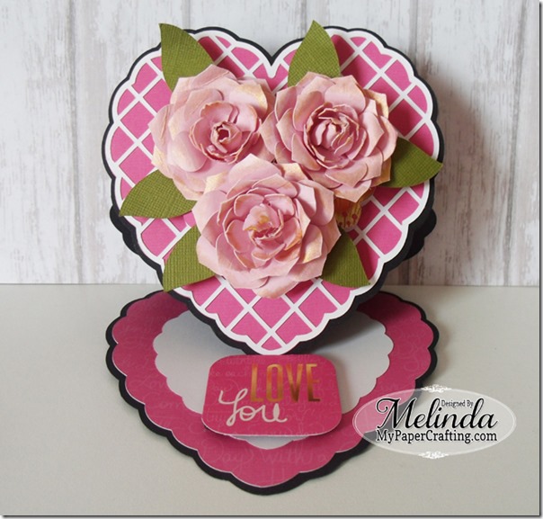 Paper Roses Flowers Dimensional SVG Heart Shaped Easel Valentine Love Card