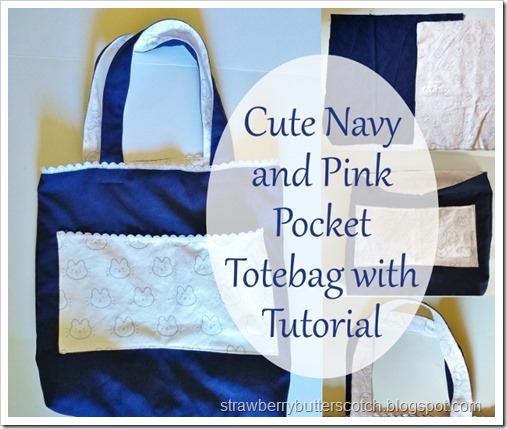 Cute Navy and Pink Pocket Totebag with Tutorial Cute Navy and Pink Pocket Totebag with Tutorial