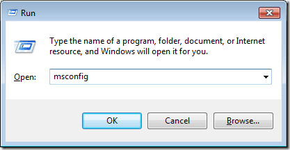 Esegui MSCONFIG dal comando Esegui in Windows 7