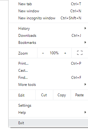 Klik op de knop Afsluiten in het menu dat wordt geopend