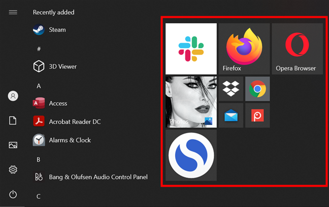 การคลิกหรือแตะที่รายการใดๆ ที่ตรึงไว้ที่ Start Menu จะเปิดขึ้น