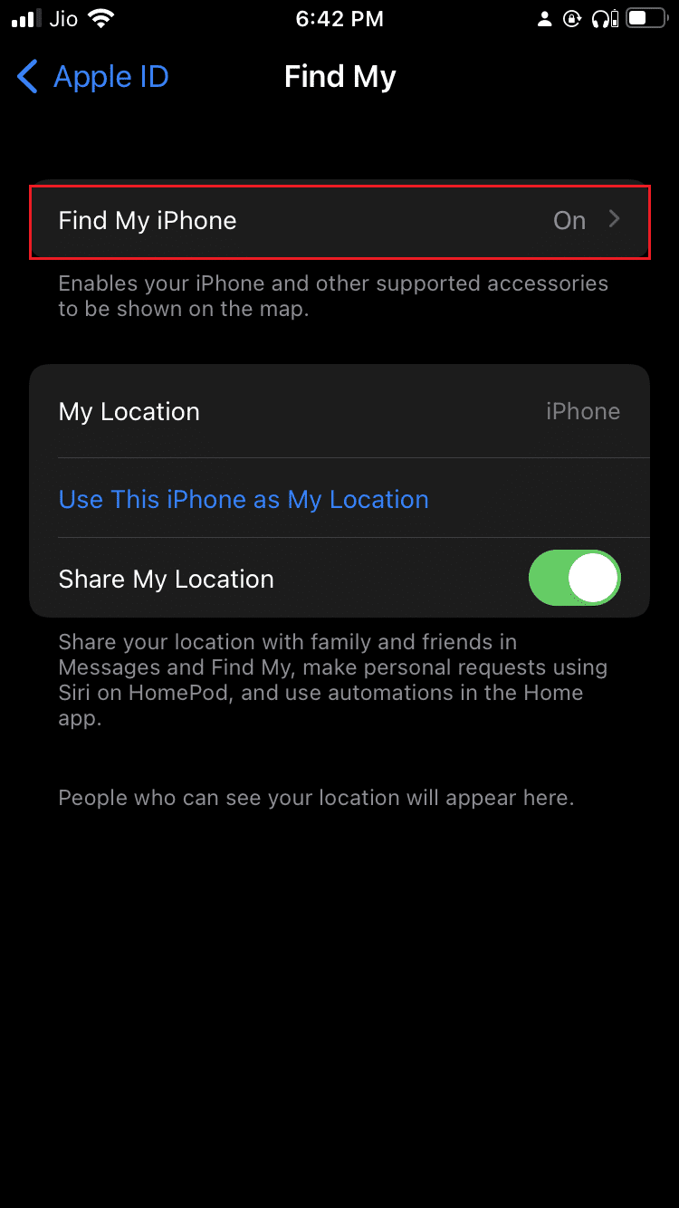 appuyez sur l'option Localiser mon iPhone dans les paramètres de Localiser mon iPhone.  Comment désactiver Localiser mon iPhone sans mot de passe