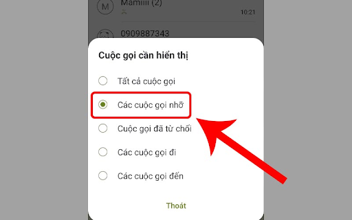 Xem các cuộc gọi nhỡ