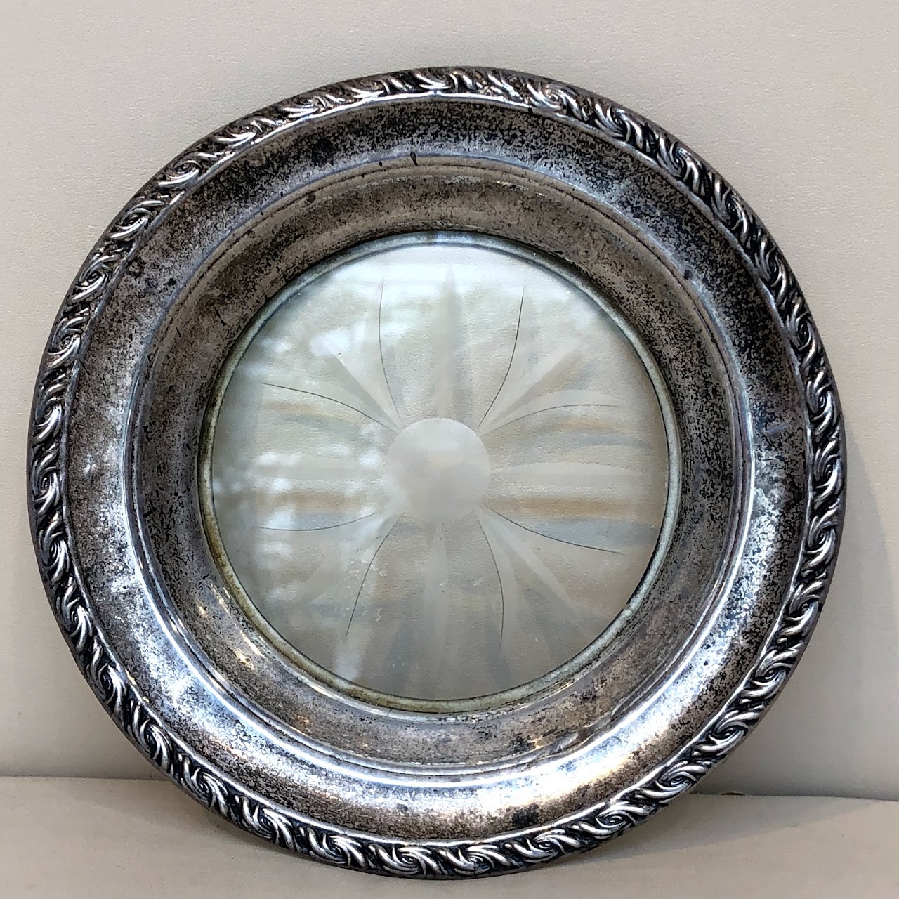 Sterling Silver & Etched Glass Plate