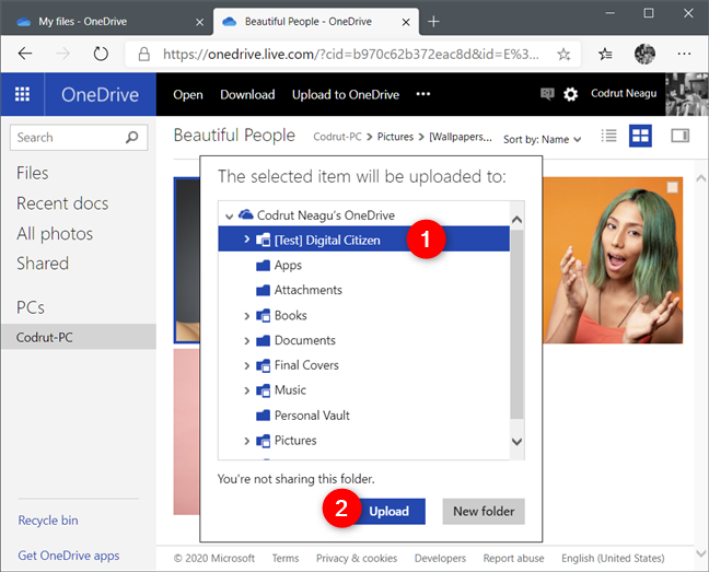 Выбор места загрузки извлеченного файла в OneDrive