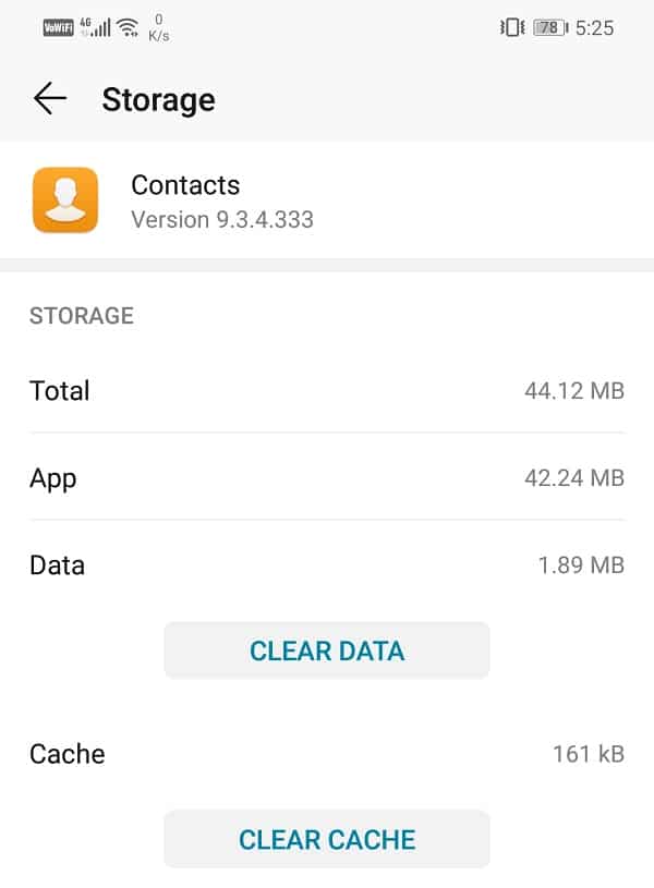 Vedi le opzioni per cancellare i dati e svuotare la cache |  Risolto Impossibile aprire i contatti sul telefono Android