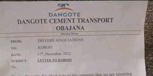 Dangote drivers Association set to boycott Transportation of cement to South-East Nigeria 