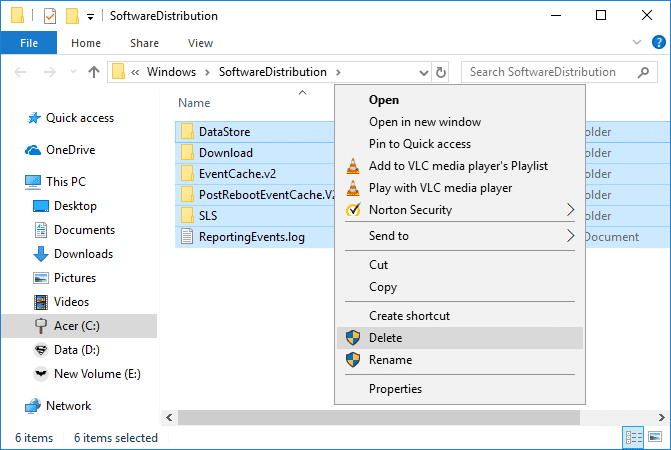 SoftwareDistributionの下にあるすべてのファイルとフォルダーを削除します