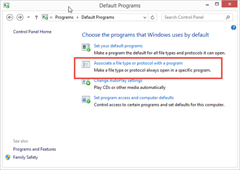 Programmi predefiniti, Windows 7, Windows 8.1, Associazioni di file