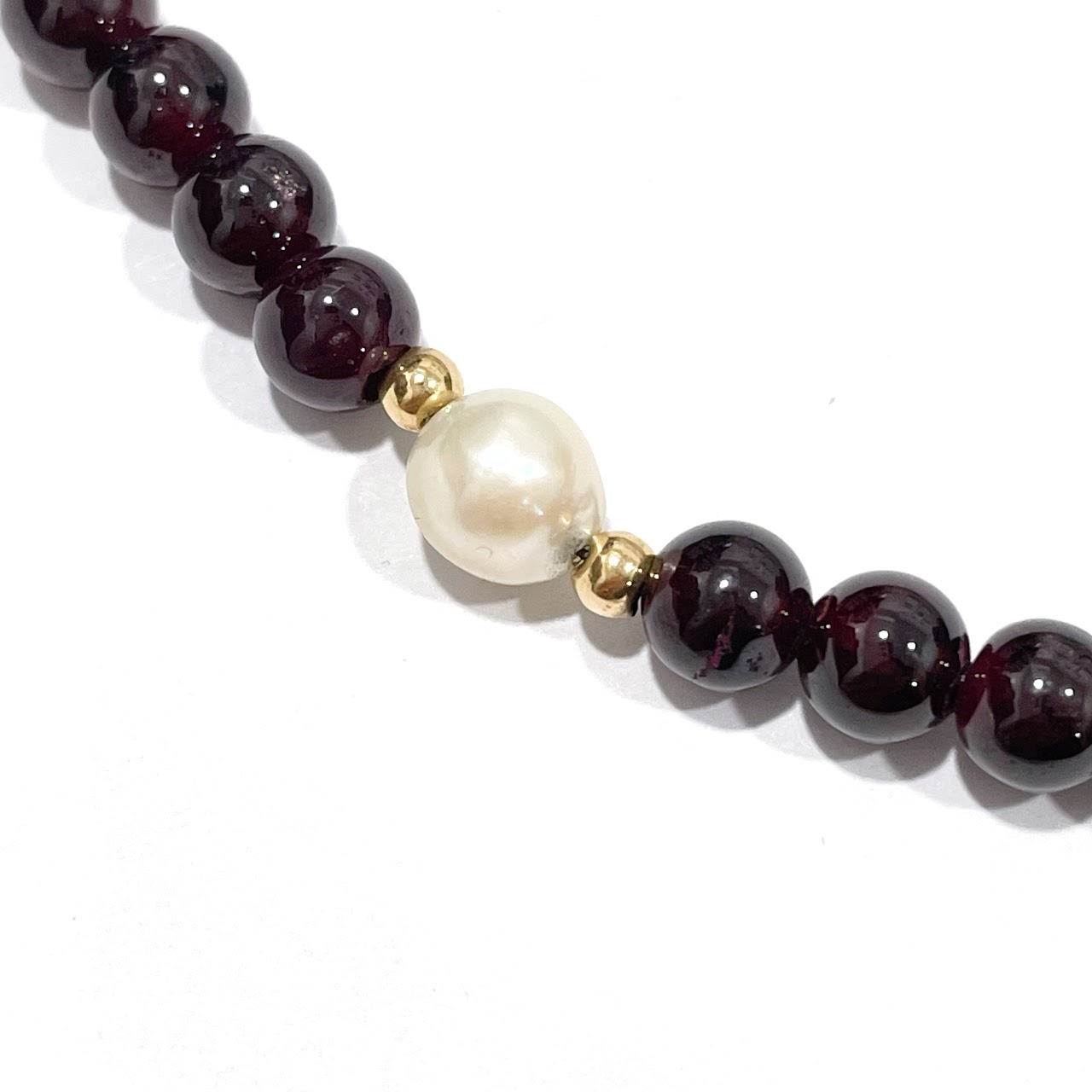 14K Gold & Pearl Red Stone  Bracelet