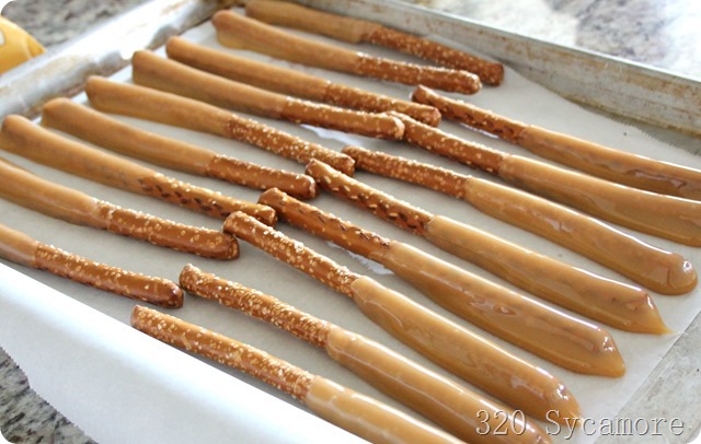 caramel chocolate dipped pretzels