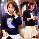 Pink東大門 可愛魅點˙貓頭鷹縫織感裝飾上衣(海軍藍)