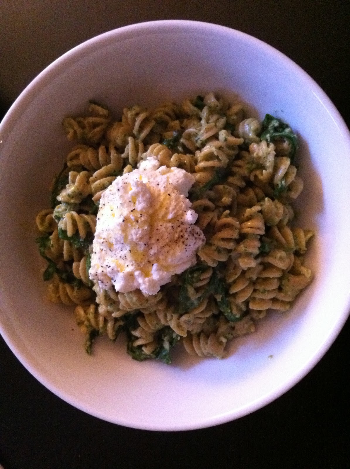 The Sustainable Palate Arugula and Pumpkin Seed Pesto Pasta with Ricotta
