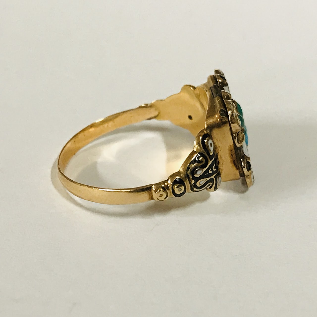 14K Gold, Turquoise and Enamel Poison Ring