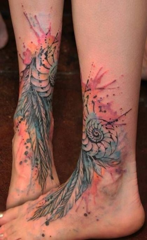 incrvel_aquarela_shell_perna_tatuagens incrvel_aquarela_shell_perna_tatuagens