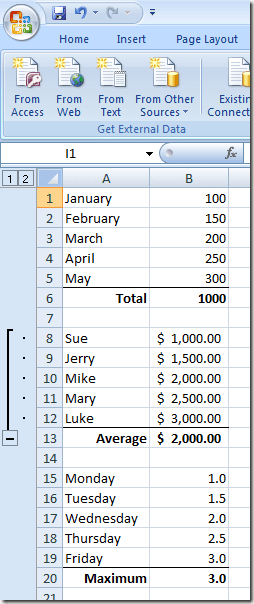 Raggruppa le righe in un foglio di lavoro Excel