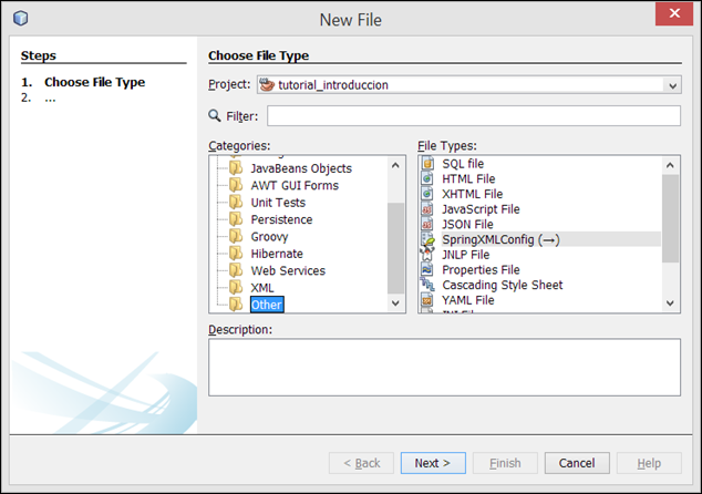 crear archivo de configuracion xml para spring con netbeans 