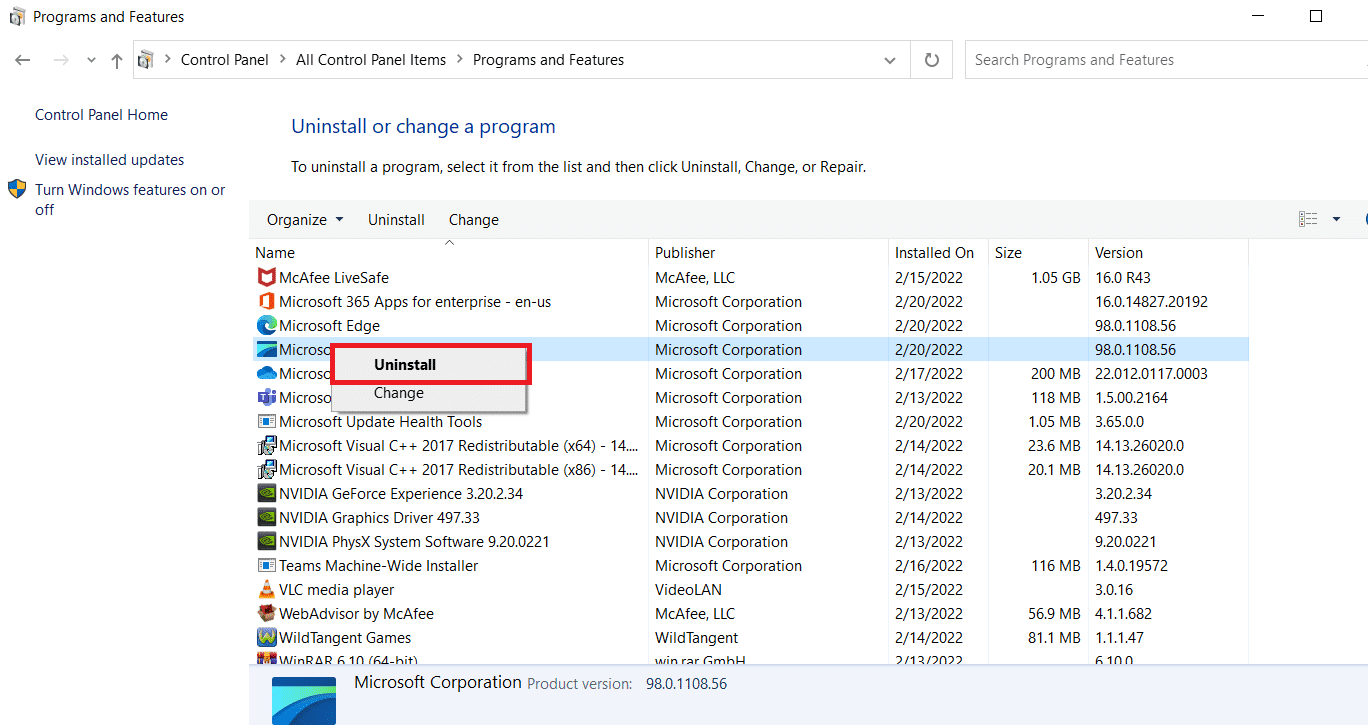 Desinstale como se ilustra a continuación.  Arreglar el programa de instalación de Microsoft Bootstrapper ha dejado de funcionar