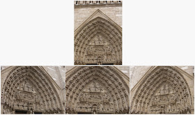 Images filles de l'image maîtresse ci-dessus, pour le portail du Couronnement de la Vierge de la façade occidentale de Notre-Dame de Paris