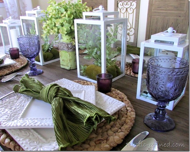 Green, White and Purple Summer Time Tablescape