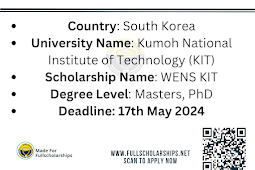 Study in South korea - Applications are now open for WENS KIT Scholarship 2024 