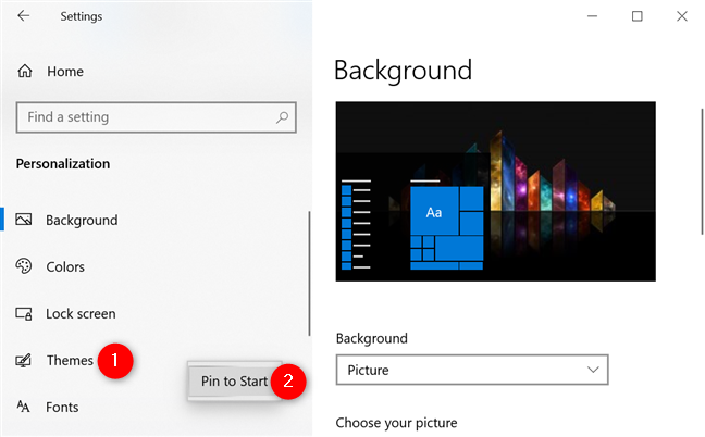 Fijar cualquier pestaña de Configuración a Inicio