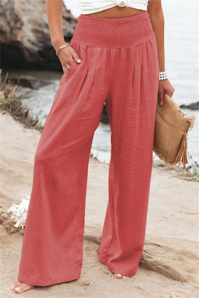 Damen Casual Wide Leg Baumwolle Leinen Loose Trousers, Weite Hosen für Frauen, Bequeme Freizeithose, Sommerliche Mode, Lockerer Schnitt