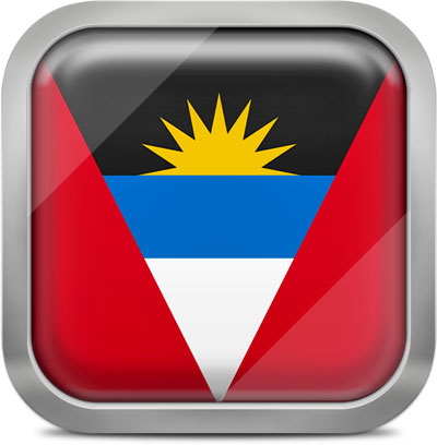 Antigua and Barbuda  square flag with metallic frame
