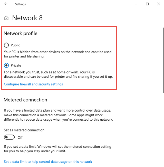 Configure el perfil de red en Windows 10, para su conexión Ethernet