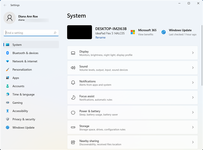 La aplicación de configuración de Windows 11