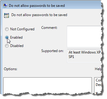 パスワードの保存を許可しない設定を有効にする