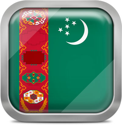 Turkmenistan square flag with metallic frame
