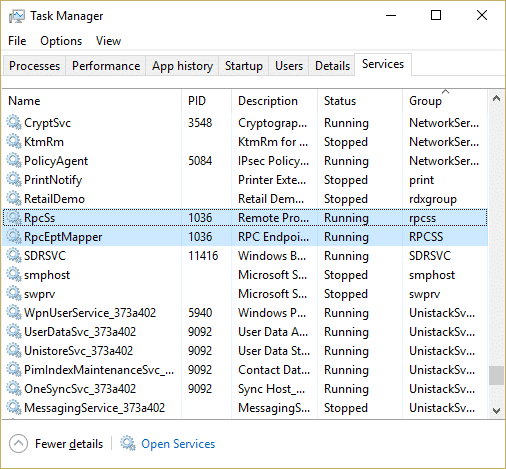 Questo ti porterebbe automaticamente alla scheda Servizi e ci sono diversi servizi evidenziati