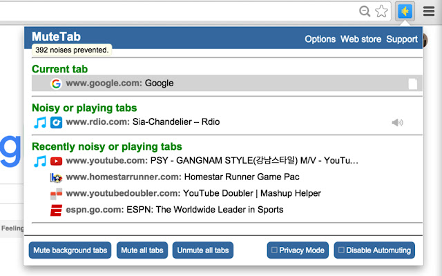 MuteTab chrome extension