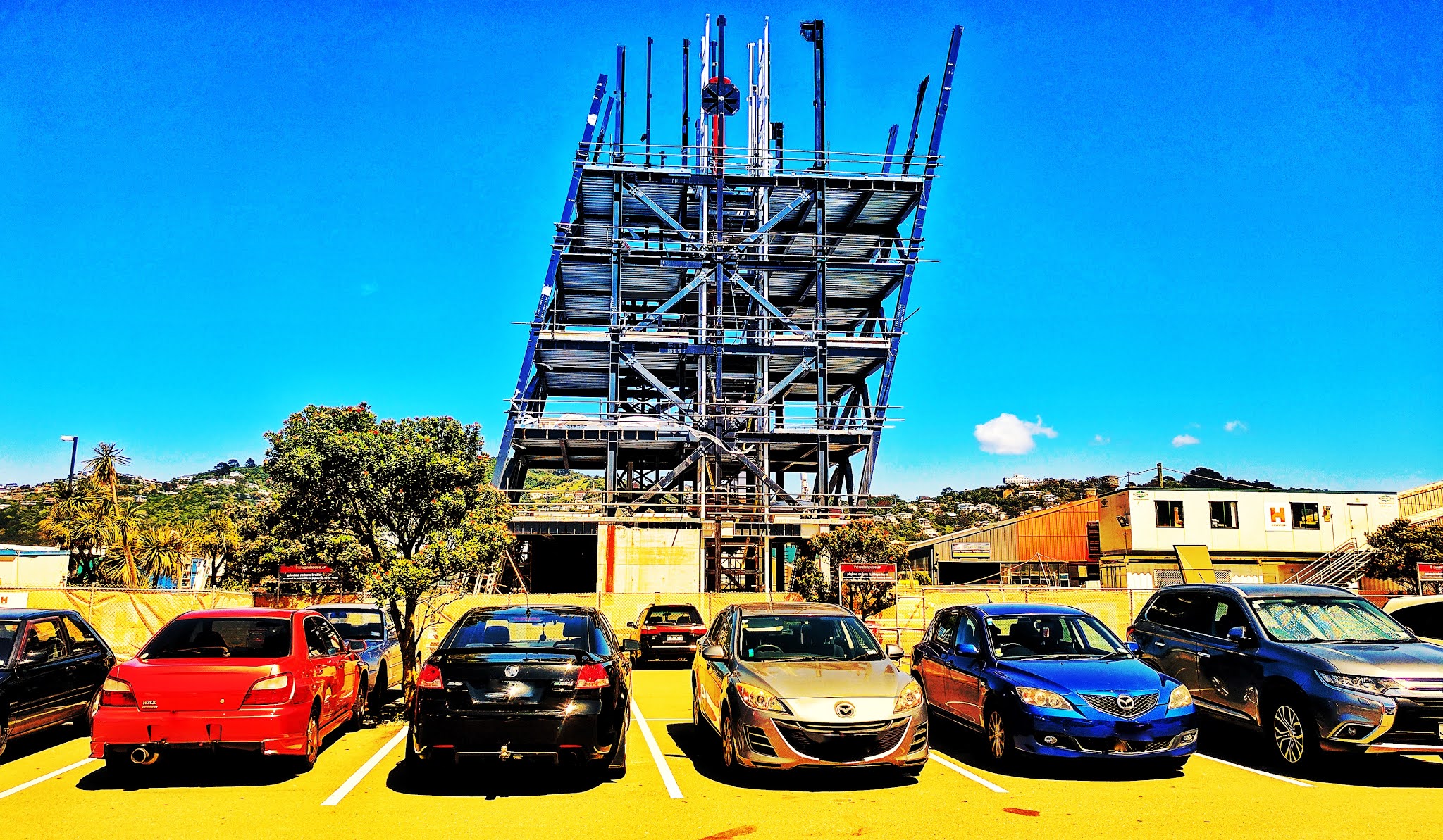 Arty-fied photo of Wellington International Airports control tower being built