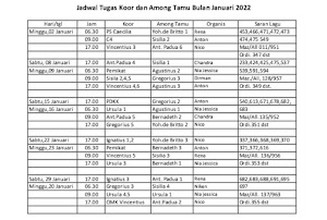 Jadwal Koor dan Among Tamu Januari 2022