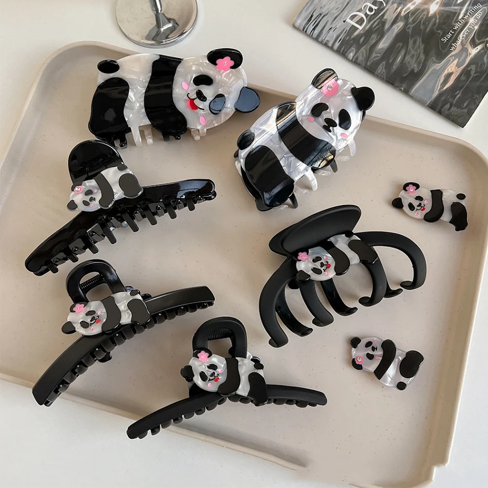 Presilha de cabelo de panda de desenho animado de plástico para meninas, garra de animal fofa, presilha lateral de acetato, personalizada.